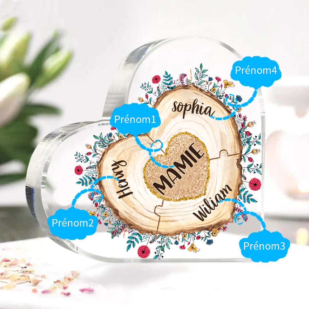 À ma Maman/Mamie - Plaque Acrylique Morceaux de coeur 4 Prénoms Personnalisés