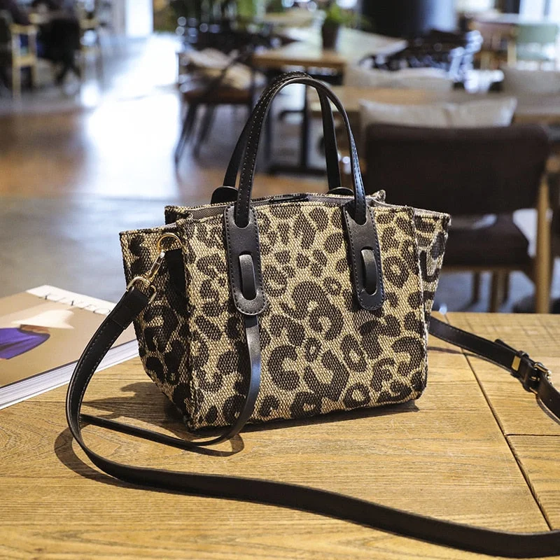 Shoulder Bags For Women With Top Handle 2022 New Trend Crossbody Strap Cheetah Print Luxury Brand Designer Fashion Tote Handbag