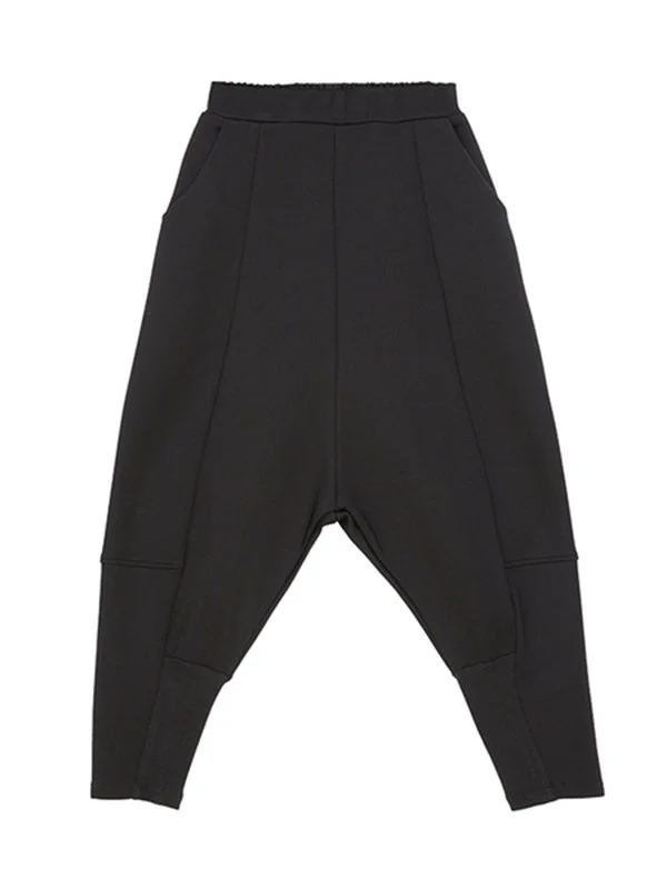 Simple Casual Split-Joint Pleats Black Harem Pants
