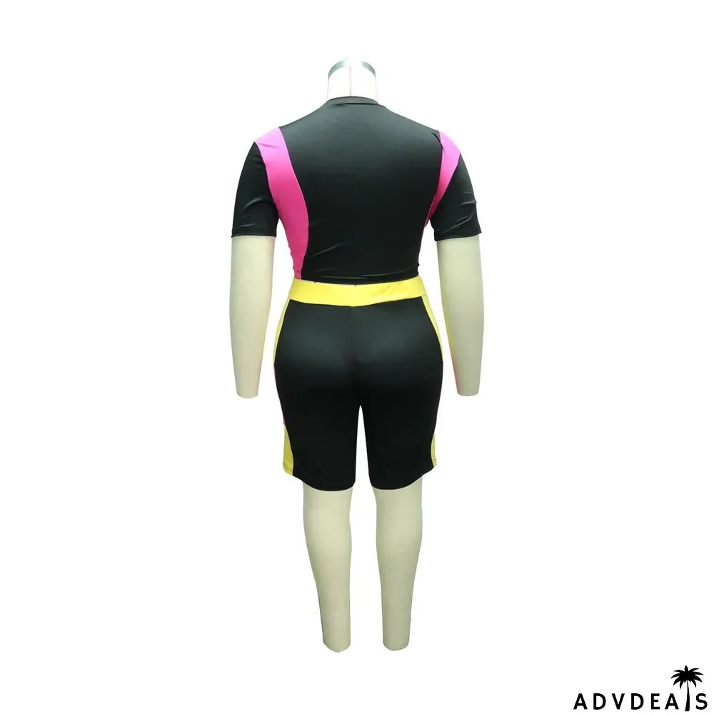 Plus Size Women's Contrast Plus Size Contrast Color Casual Two Piece