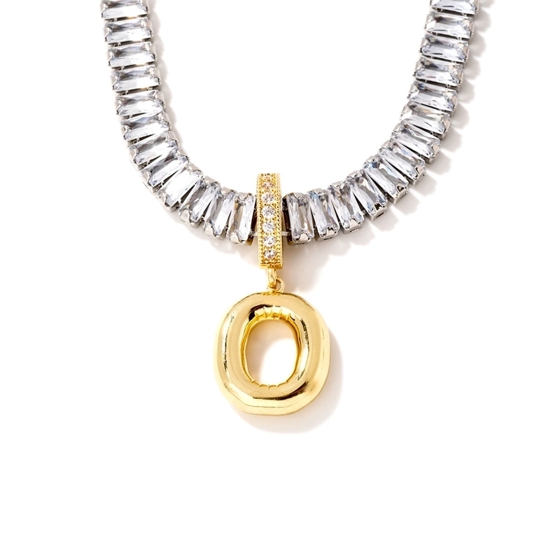 Copper K Gold Plated Inlay Letter Zircon Pendant Necklace