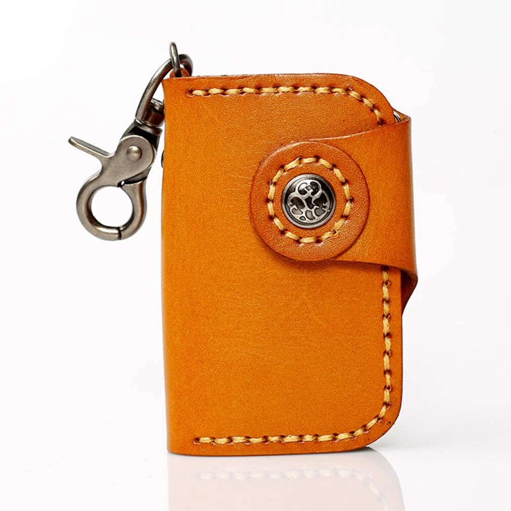 Men Women Tanned Leather Car Key Holder Organizer Women Keychain Covers Hasp Handmade Key Wallets Japanese-style Keychain Bag