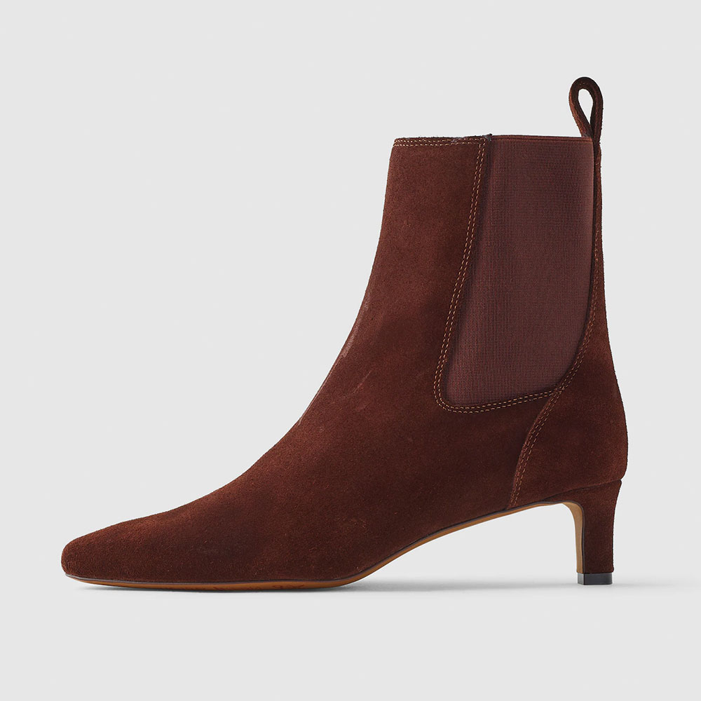 Brown Vegan Suede Kitten Heel Chelsea Short Boots for Women Nicepairs