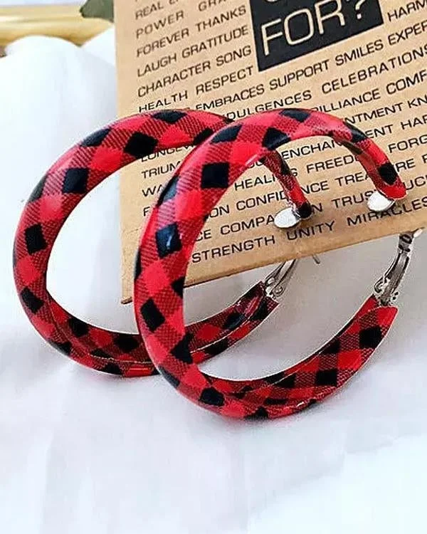 Women's Plaid Round Leather Earrings