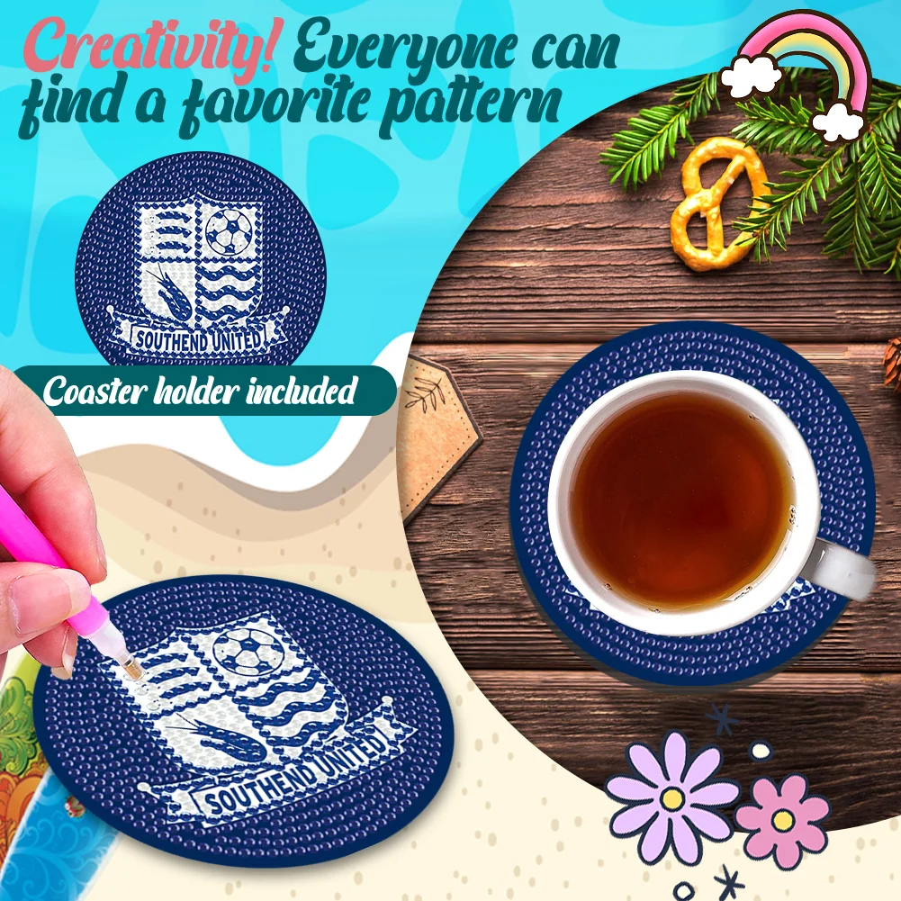 6Pcs Wooden Southend United Football Club Rhinestone Dot Coasters for Party Decor 