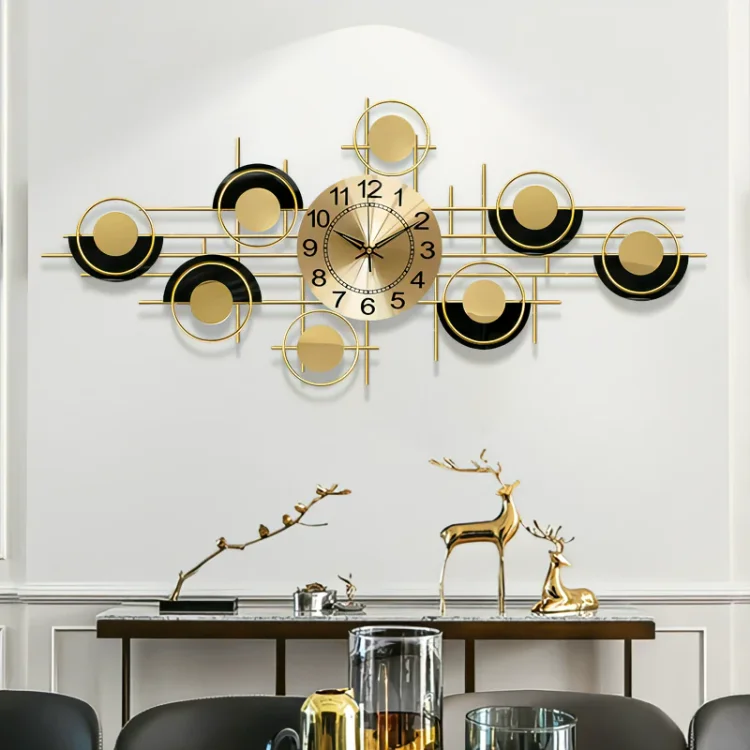 Homemys Nordic Light Luxury Metal Black Gold Geometric Circle Wall Clock Home Wall Decorative Art
