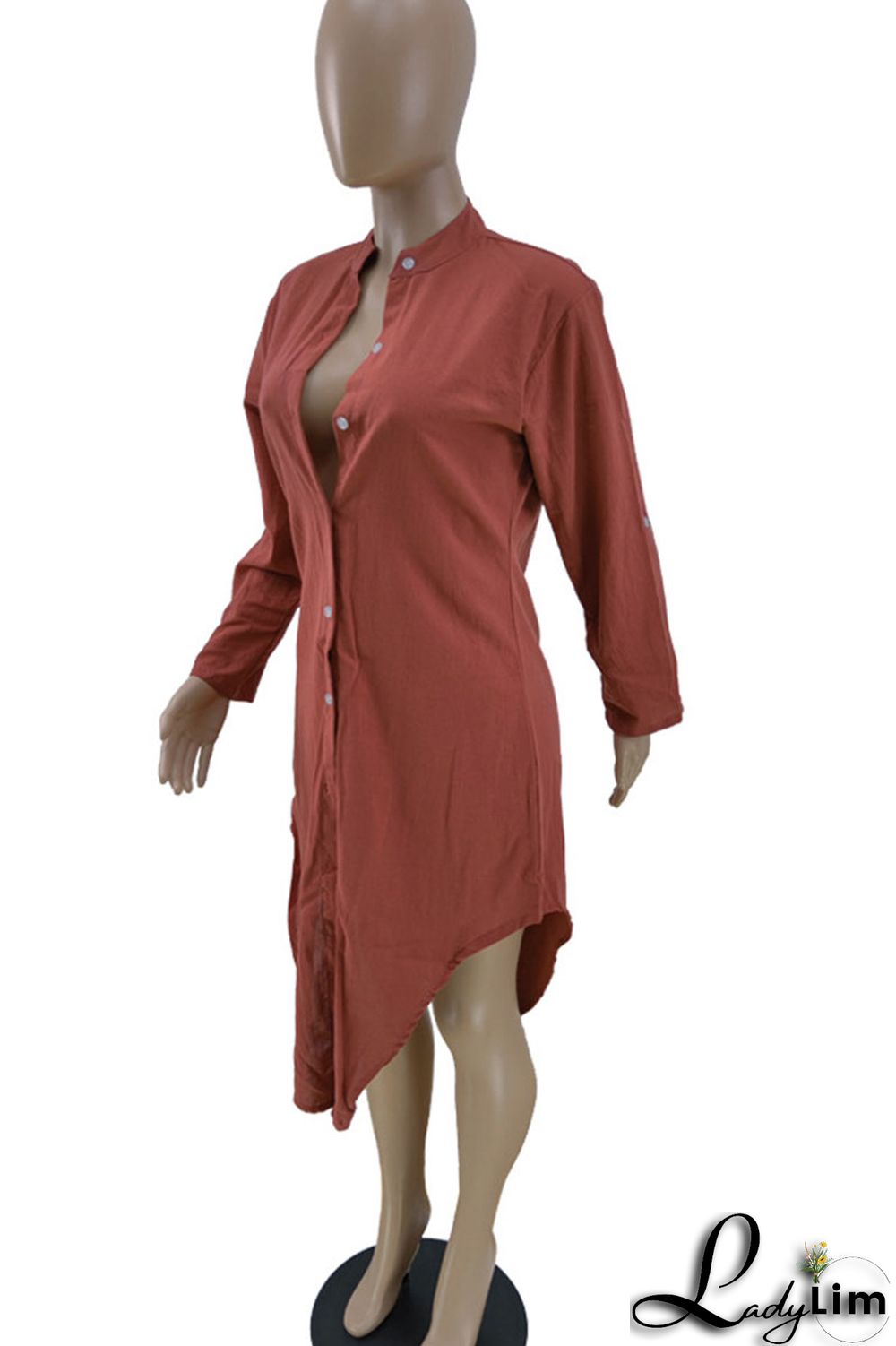 White Casual Solid Split Joint Buckle Asymmetrical Shirt Dress Dresses