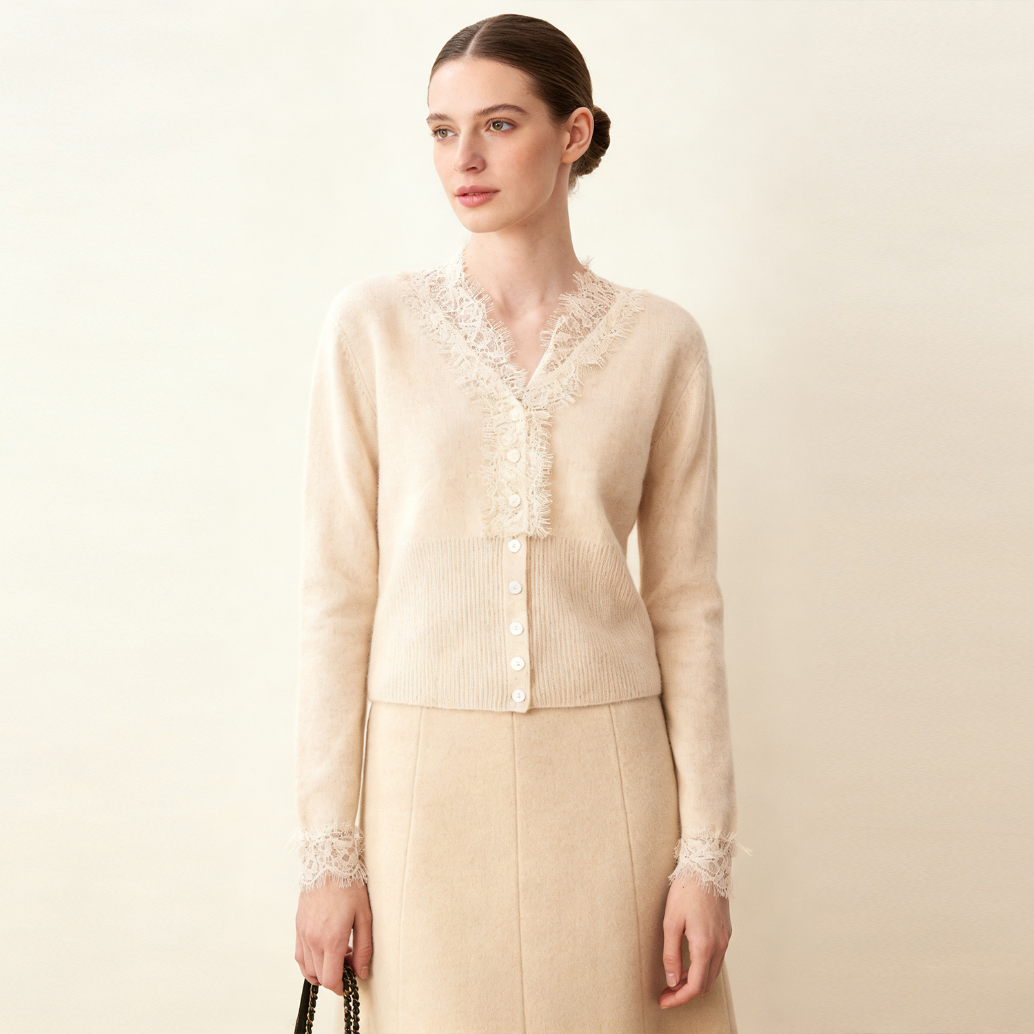 Lace Trimmed Cashmere Cardigan REAL SILK LIFE