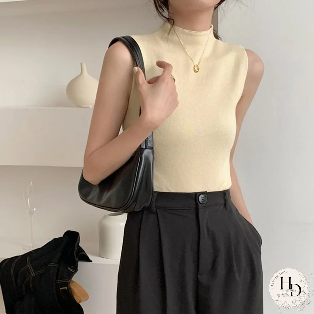 Sexy Knitted Top Summer Turtleneck Tank top Women camisole Blouse Sleeveless Slim Top Female sleveless t-shirt Vest Casual Camis