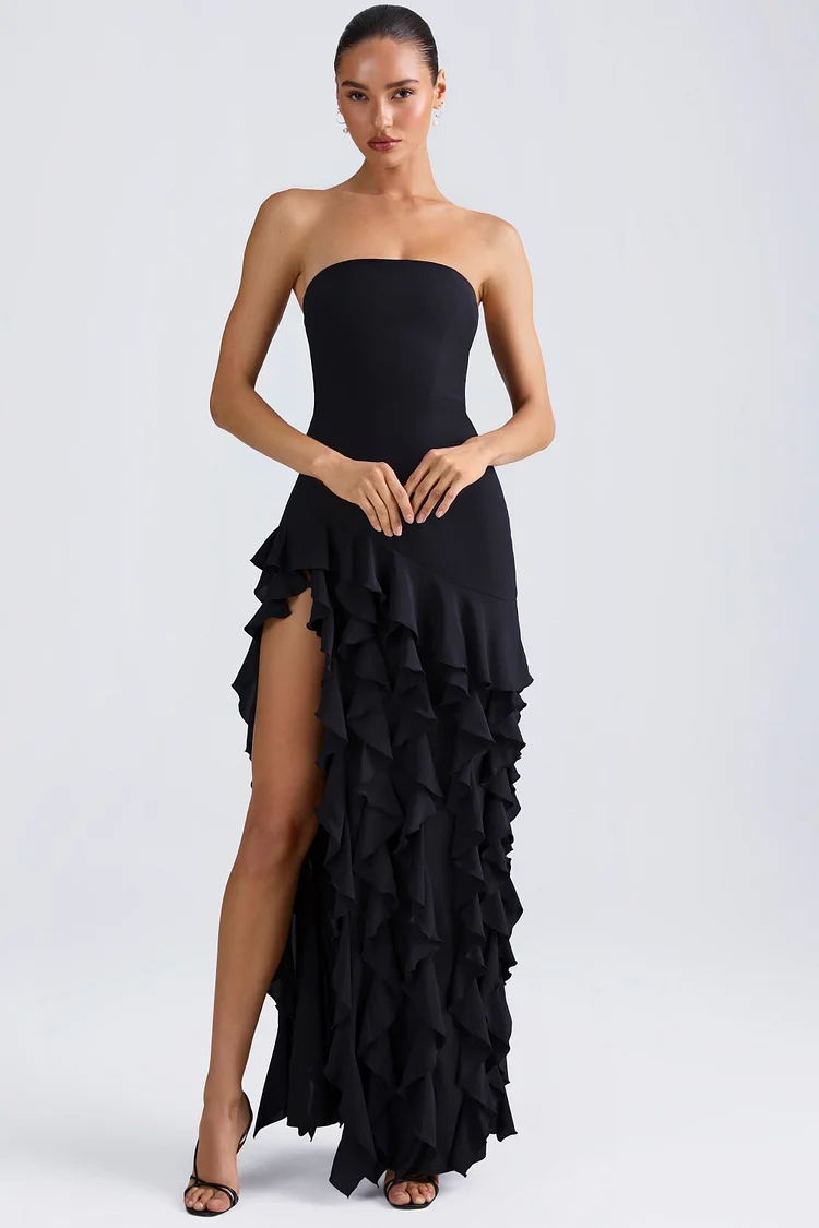 Ruffle-Trim Strapless Gown