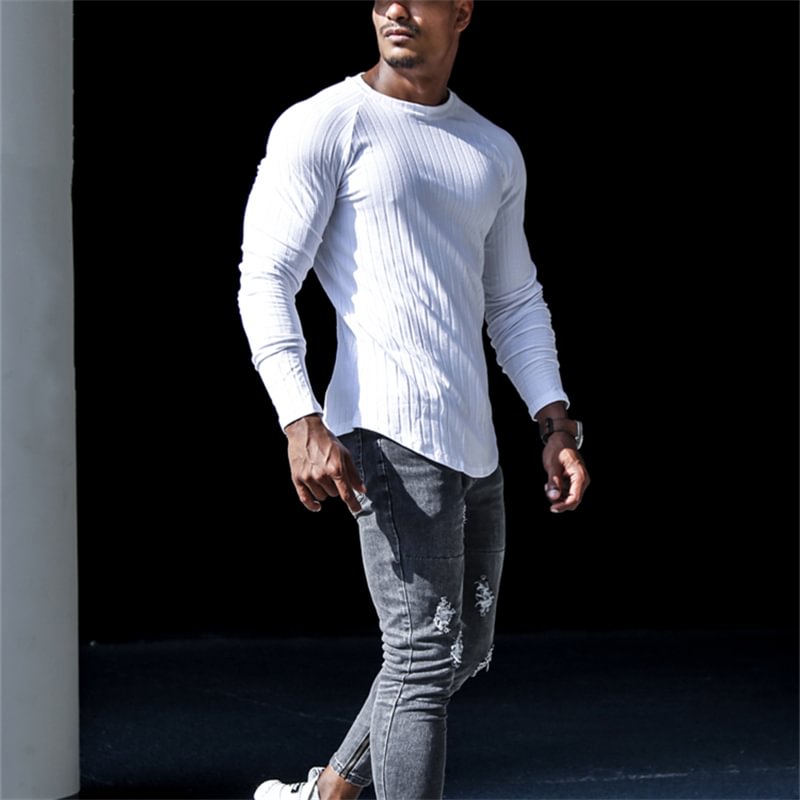 Men‘s Retro Round Neck Long Sleeve Cotton T-Shirt