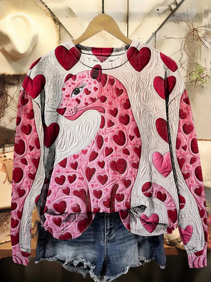 Valentine's Day Leopard Crew Neck Sweatshirt