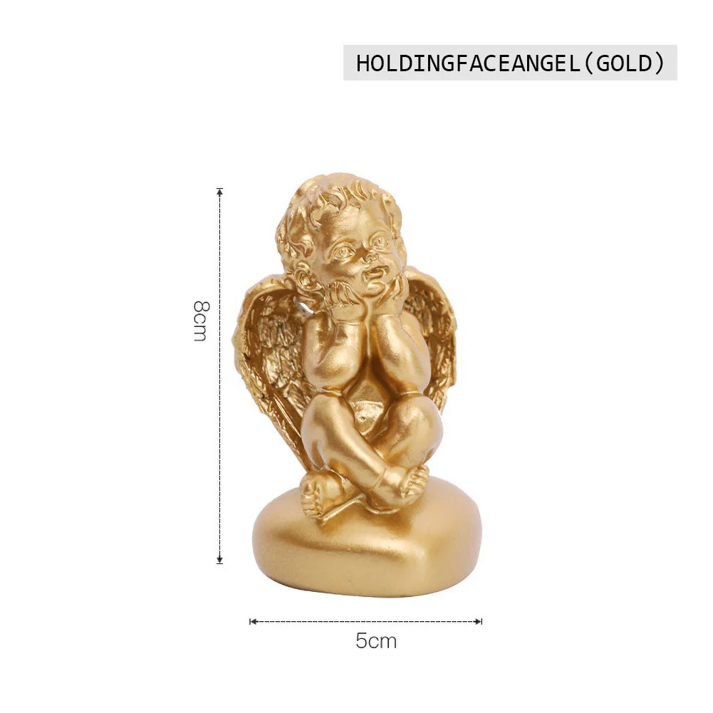 Gold Resin Angel Boy Statues Home Craft Desktop Figurine Party Decor (B)