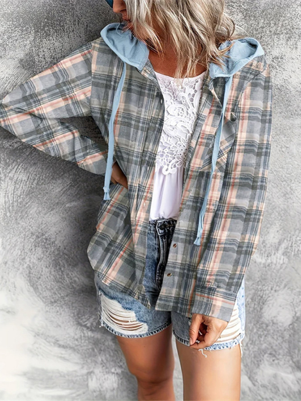 Mature Women New Hooded Sweatshirt Buttoned Casual Shirt Jacket