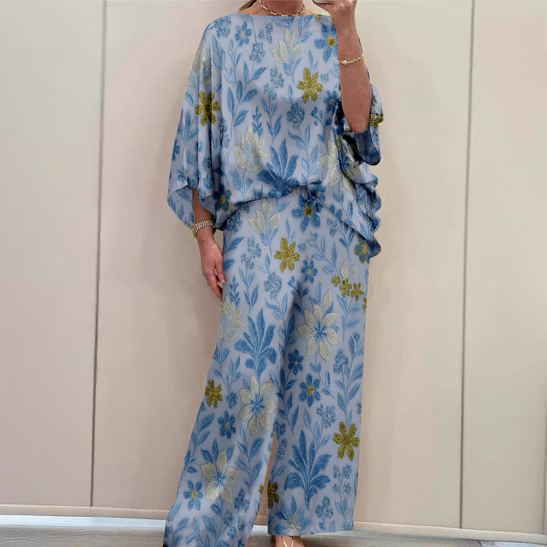 Women Long Sleeve V-neck Graphic Floral Printed Top