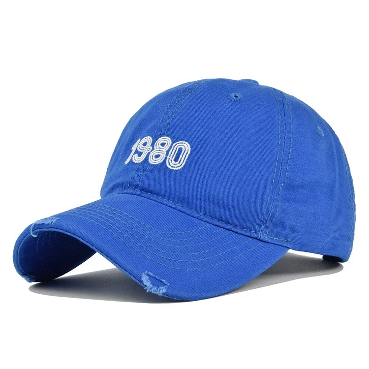 1980 Number Embroidery Solid Color Baseball CapsStreetwear Distressed Cap for Women Men Adjustable Curved Brim Hat