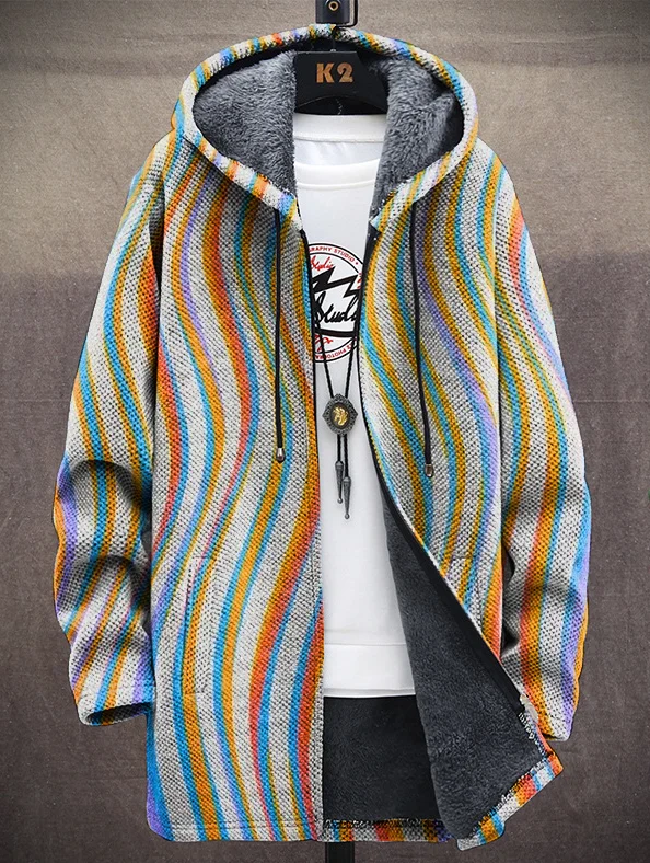 Unisex Art Color Print Warm Plush Long Sleeve Jacket Cardigan