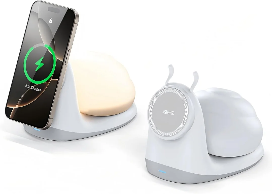 2-in-1Night Light with 15W Wireless Charger,Cute Snail Night Light
