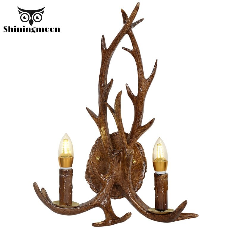 American Vintage Wall Lamps Deer Horn Antler Lampshade Decoration Sconce Bedroom Bedside Wall Light Home Stairs Wall Sconce Lamp