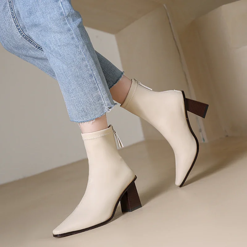 Qengg High-heeled Short Boots Women's Autumn and Winter Pointed Toe Women's Boots 2022 New Thin Boots Wild Martn Boots