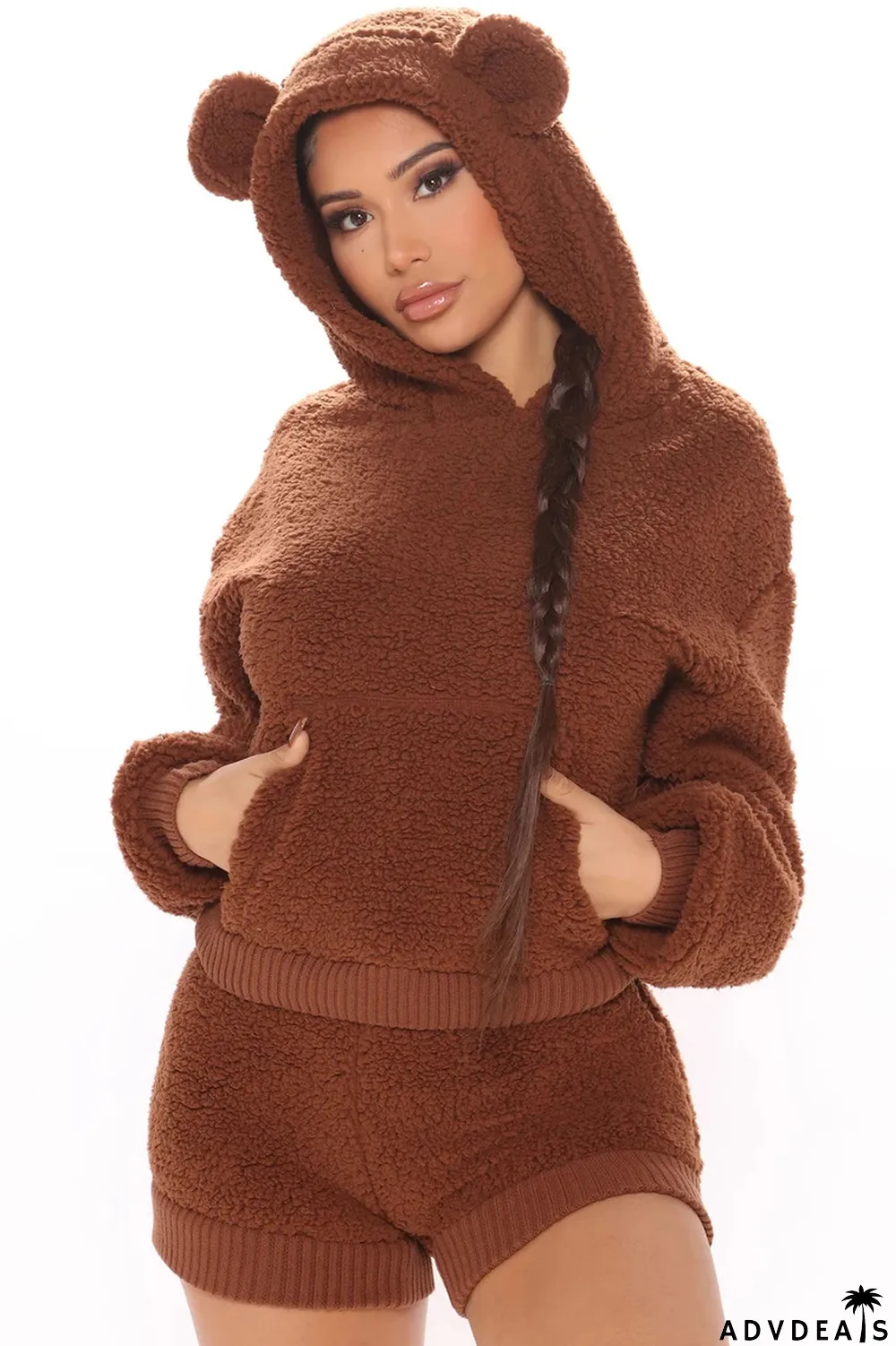 Casual Plush Thick Hooded Long Sleeve 2 Piece Sets