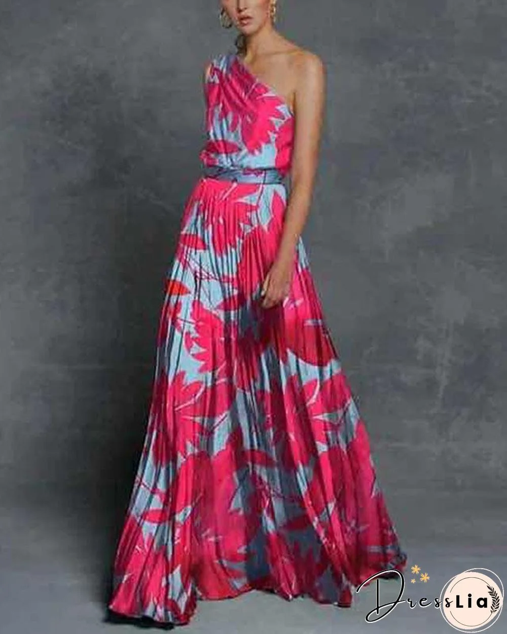 Women's Swing Dress Maxi long Dress Sleeveless Print Trees / Leaves Spring & Summer One Shoulder Hot Holiday Beach vacation dresses Green Rose Red S M L XL XXL
