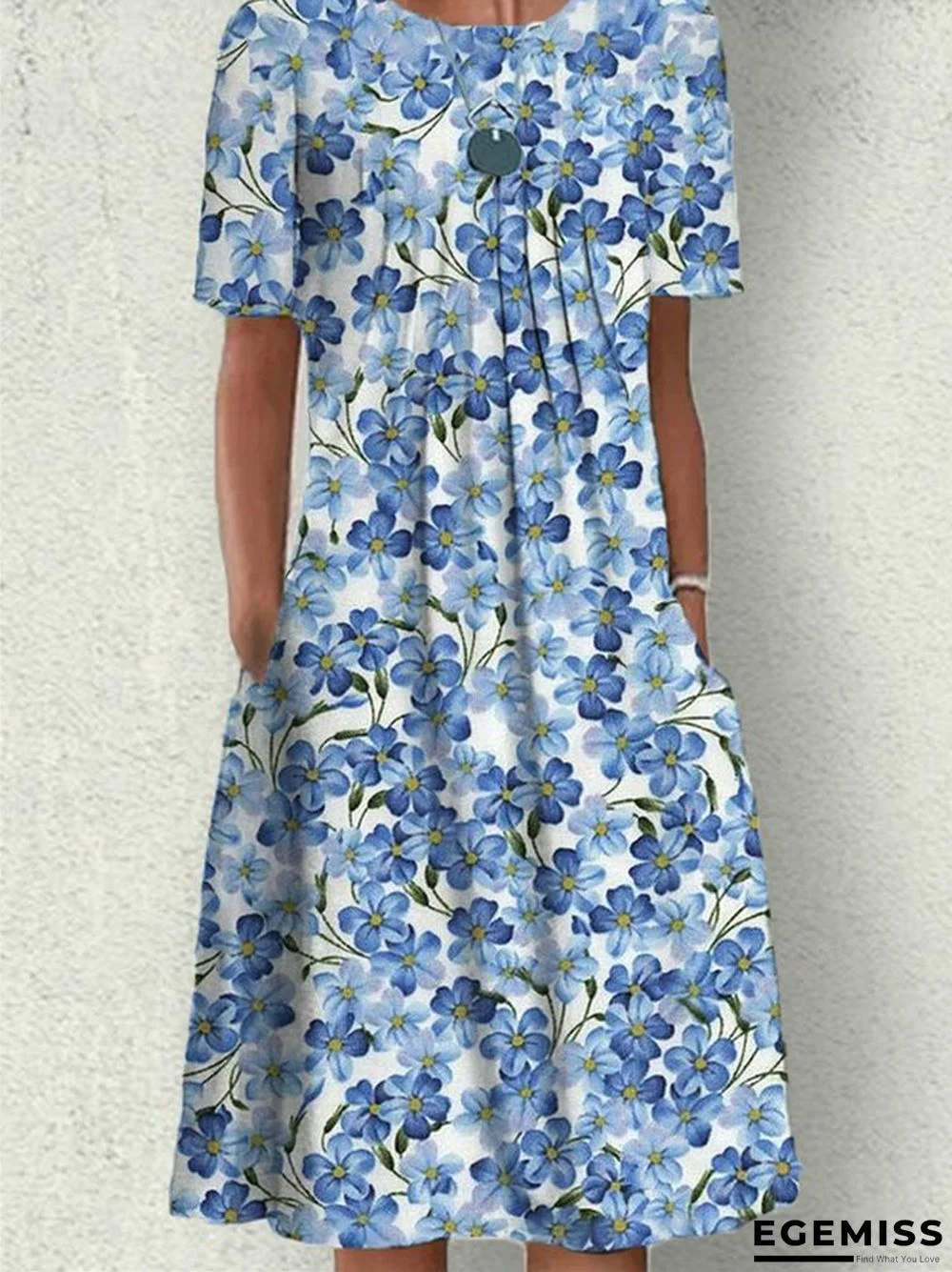 Casual Flower Round Neck Medium Length Straight Dress | EGEMISS