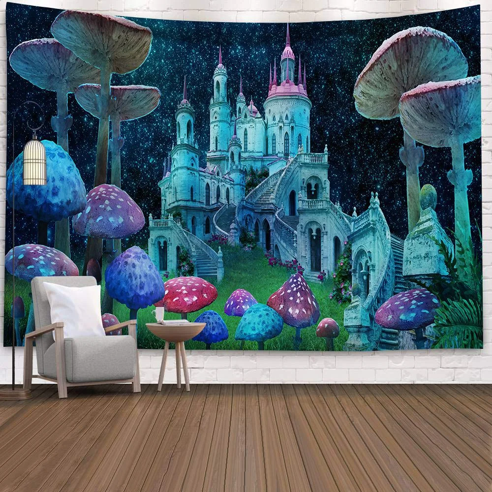 Hippy Psychedelic Dreamlike Mushroom Tapestry Home Bedroom Abstract Trippy Fairy Tale Wall Hanging Tapestry Decor Beach Towel