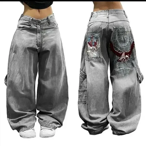 Zeusesim Street Y2K New Fashion Punk Clearance Spot Sale Straight Jeans Women Harajuku Casual Loose Oversized Wide-leg Pants Unisex Jeans
