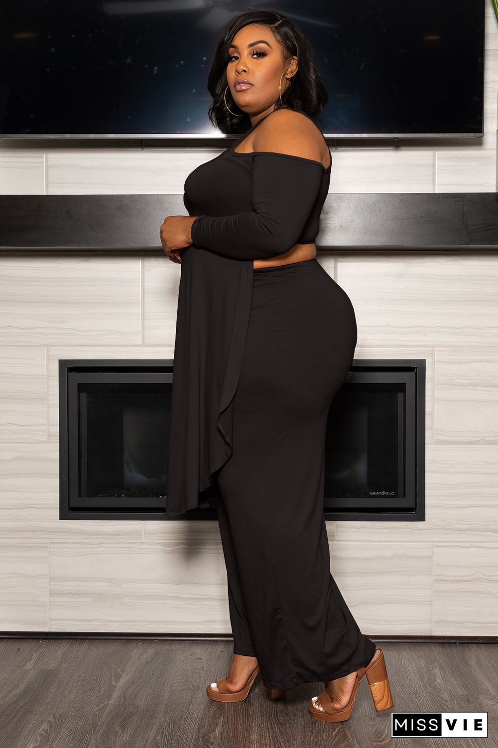 Plus Size Irregular Solid Casual Wide-leg Pants Suits