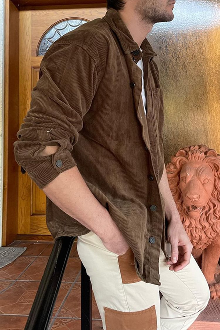 Casual Long Sleeve Loose Corduroy Shirt