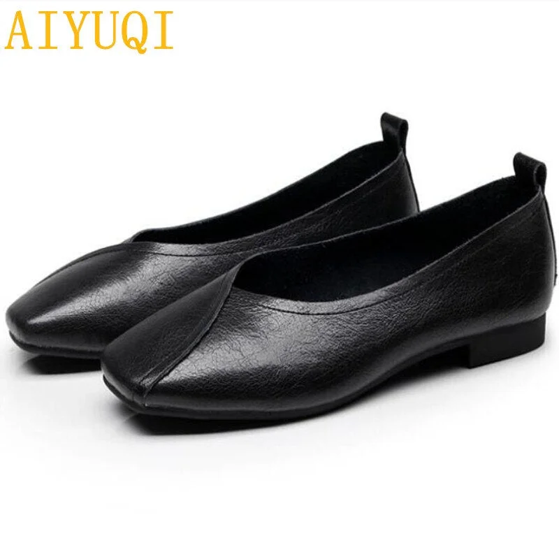 AIYUQI flat shoes  2021 new autumn genuine leather women flat shoes onon-slip Plus Size 35-43 Women casual shoes