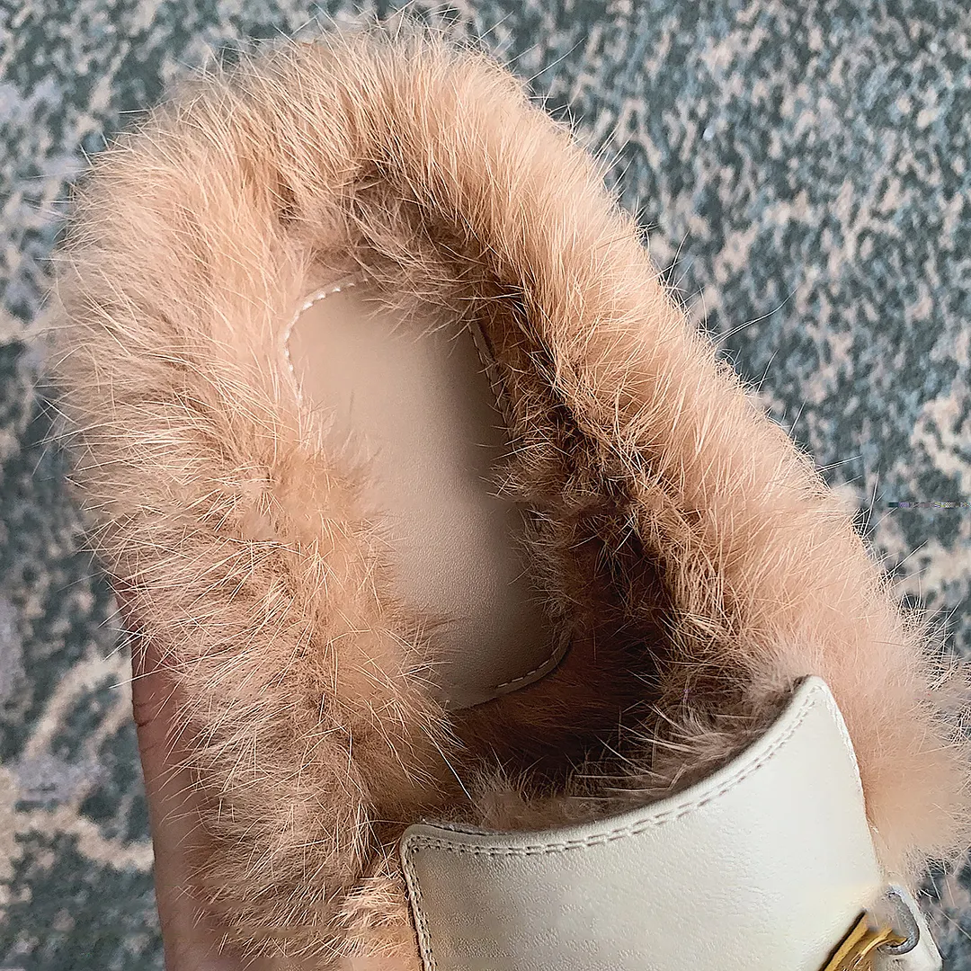 White Rabbit Fur Flats Mules Shoes-vocosishoes