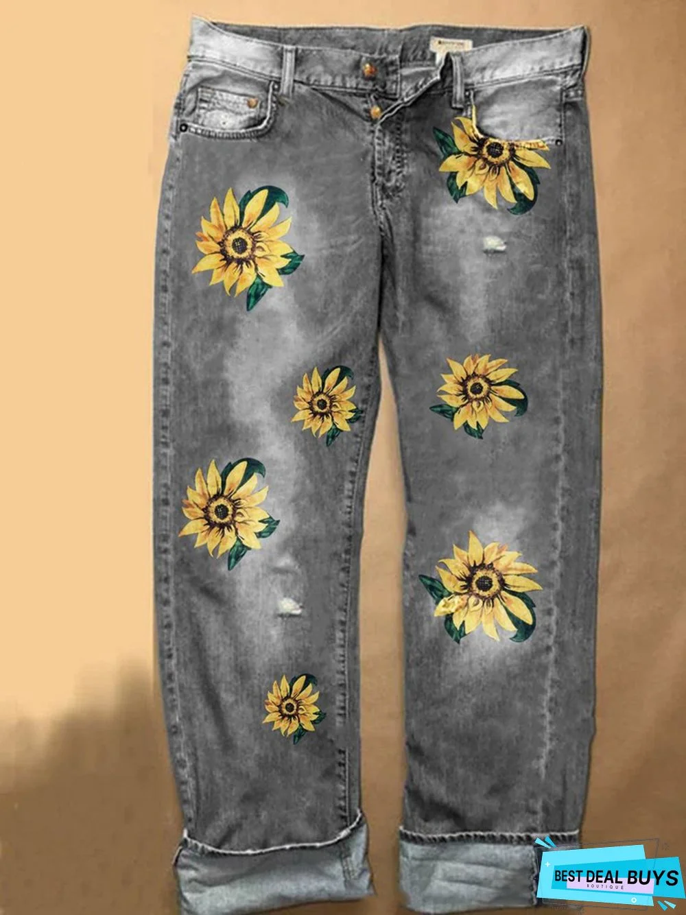 Casual Women S-3XL Sunflower Embroidery Jeans