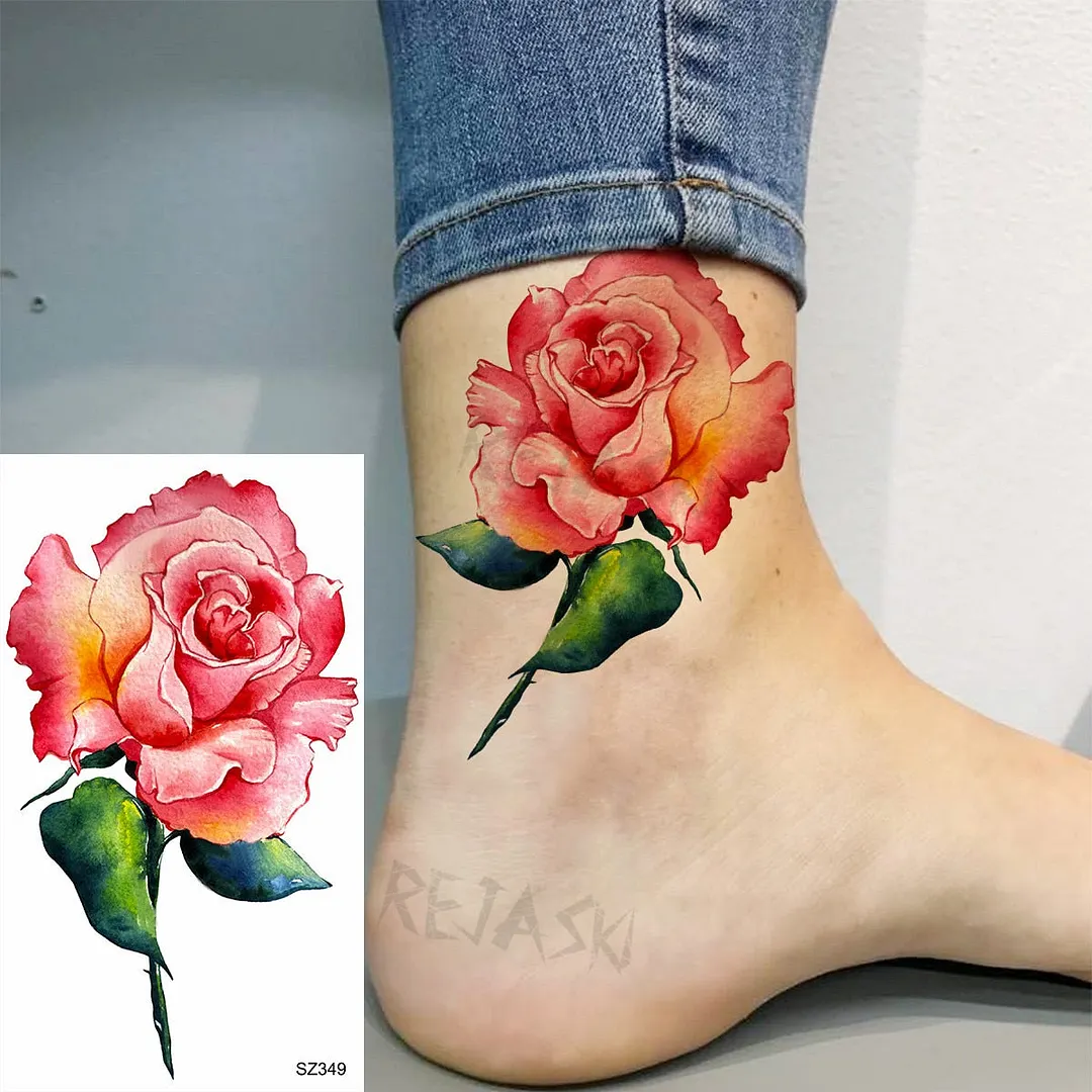 Colored Rose Fashion Feet Temporary Tattoos For Women Adult Hummingbird Sunflower Fake Tattoo Body Art Washable Tatoos Sticker