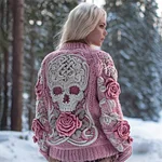 Viking Skull & Rose Art Women's Knit Cardigan - Image 2