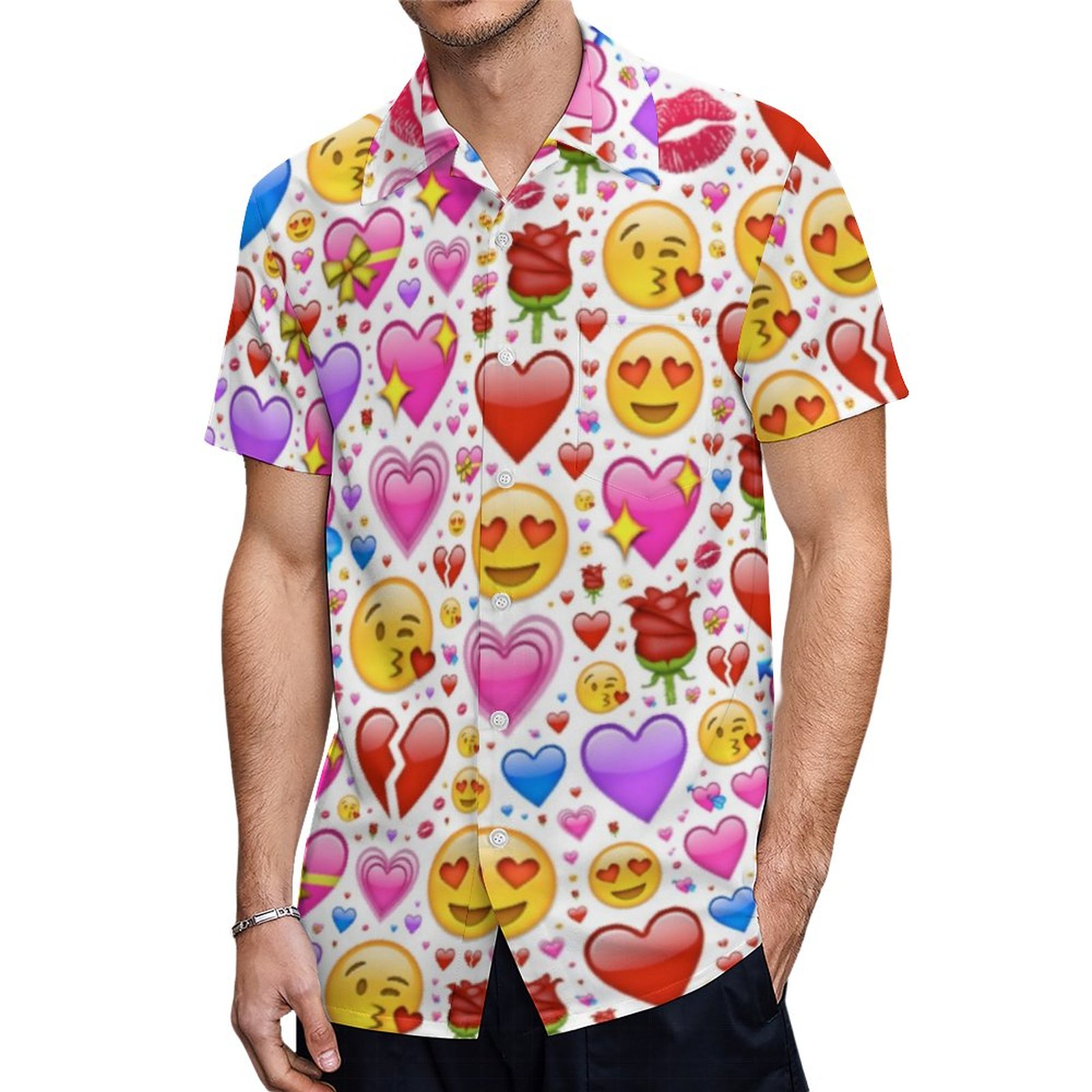 Heart Emoji Hawaiian Shirt Mens Button Down Plus Size Tropical Hawaii Beach Shirts