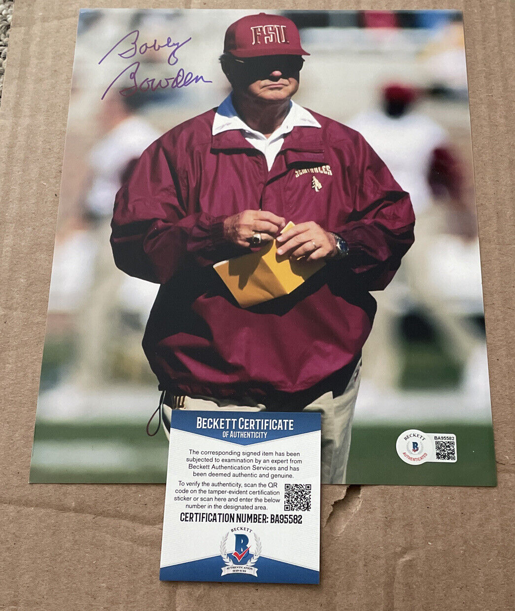 bobby bowden signed FSU 8x10 Photo Poster painting Beckett Certified