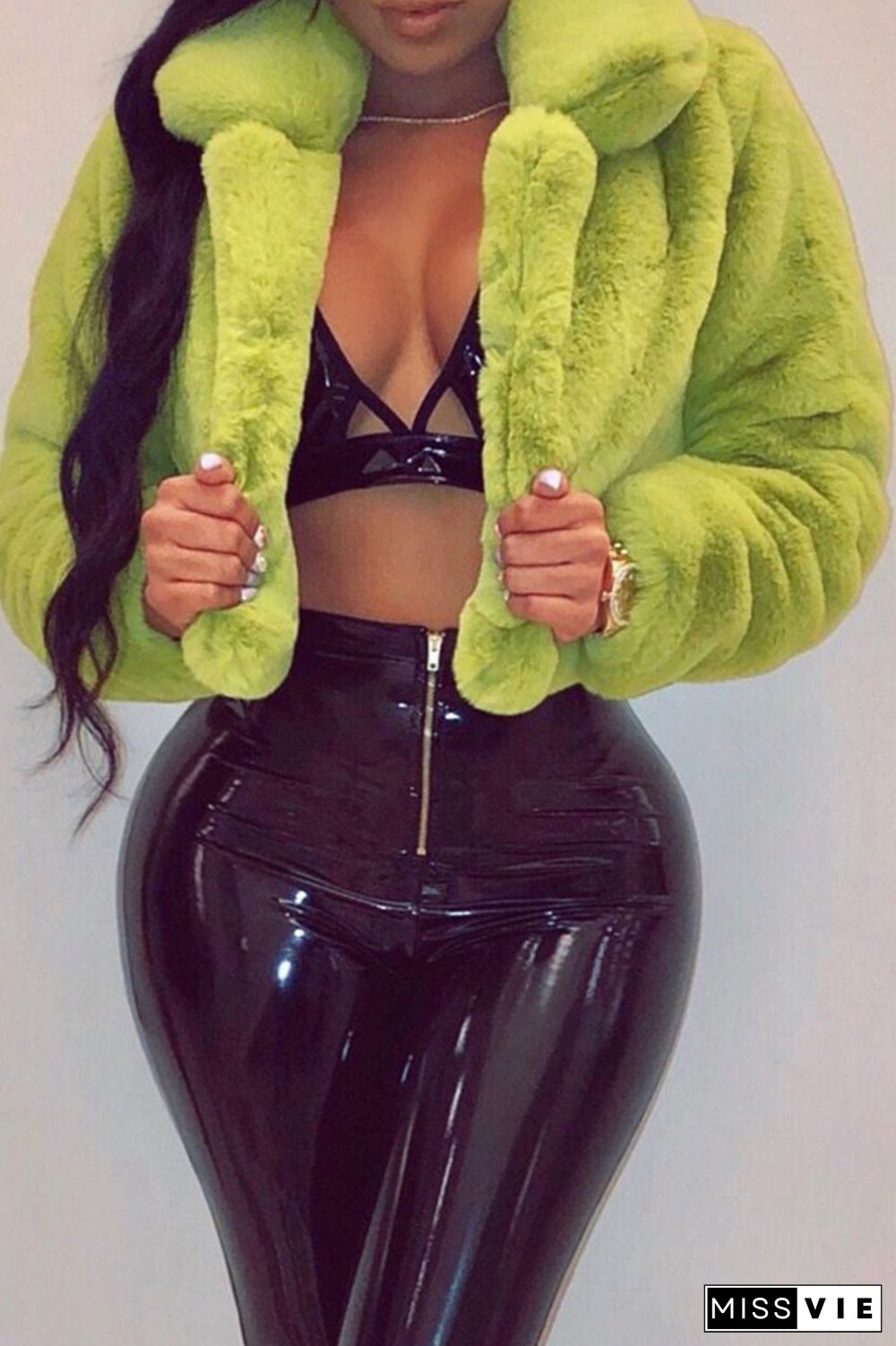 Casual Solid Patchwork Turndown Collar Outerwear