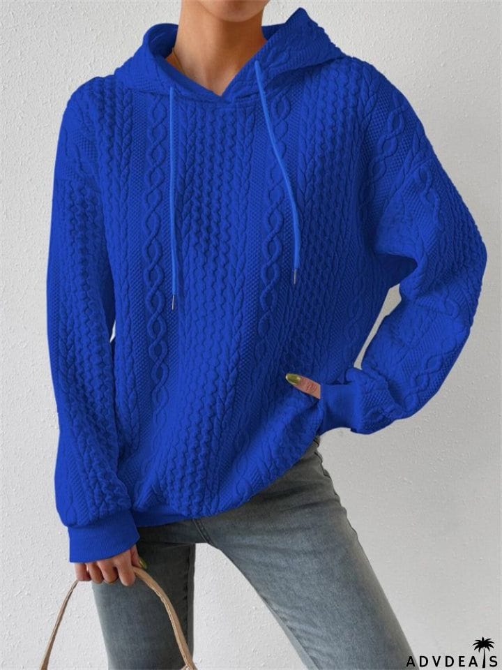 Sport Style Drop Shoulder Drawstring Knitted Hoodie for Women