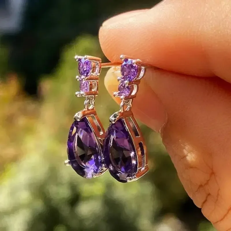 exquisite waterdrop amethyst drop earrings for women engagement wedding jewelry lover birthday gift details 3