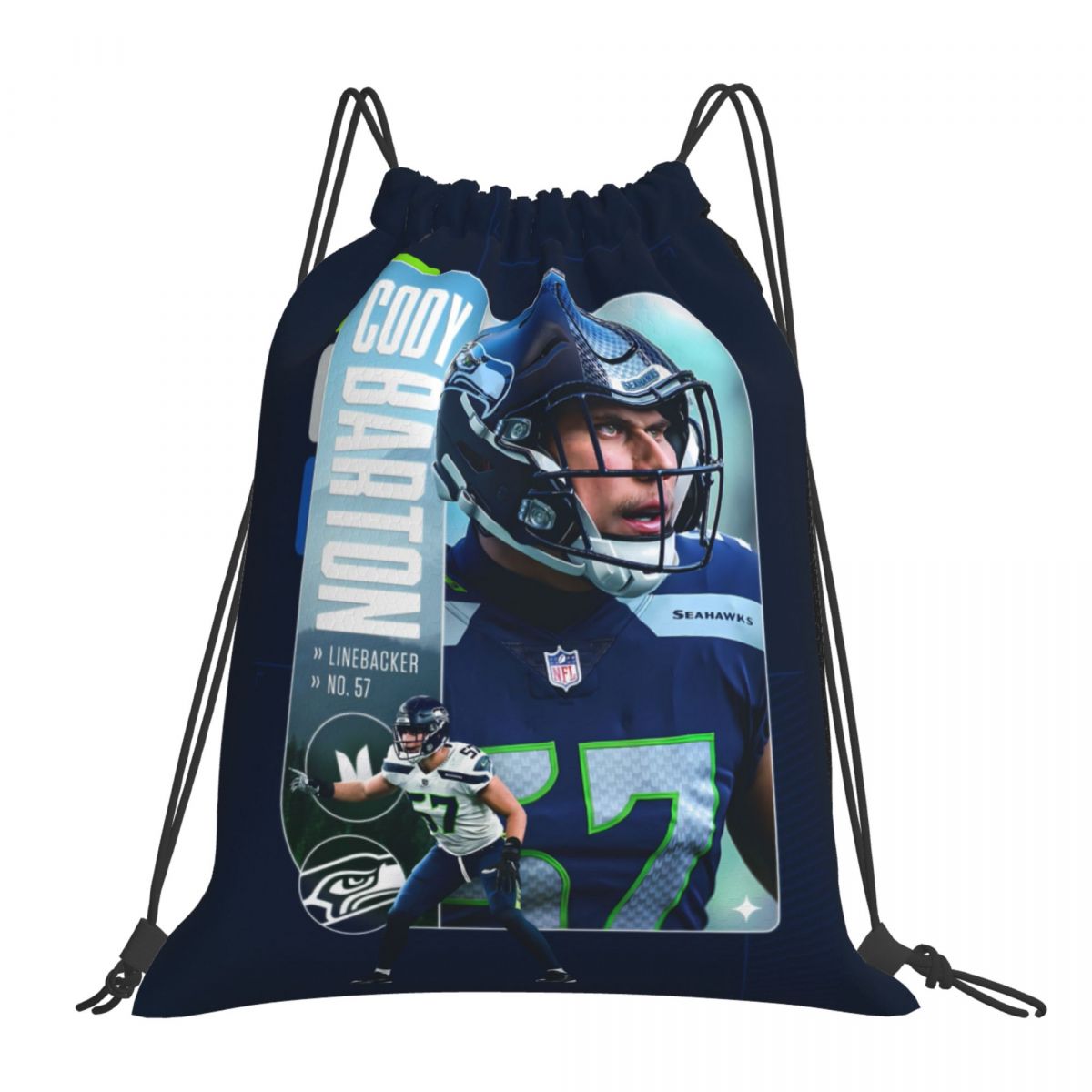 Seattle Seahawks Cody Barton Unisex Drawstring Backpack Bag Travel Sackpack