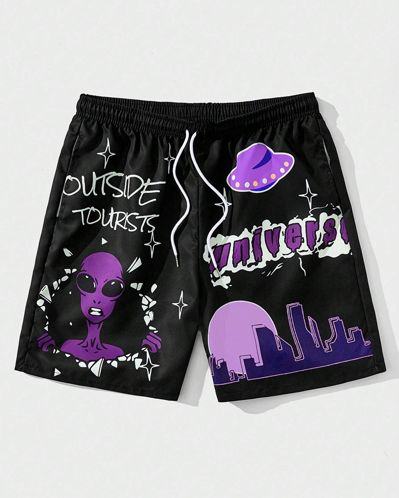 Men's Plus Size Sport Street Alien Shorts
