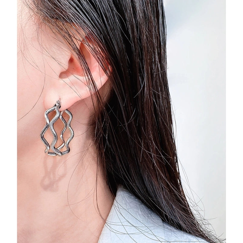 1 Pair Exaggerated Cool Style Waves Layered Plating Brass 24K Gold Plated Earrings