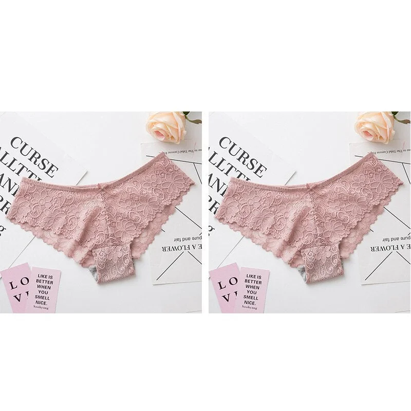 Women Sexy Lace Lingerie Low-waist Panties Embroidery Tempting Briefs Transparent Hollow out Underwear Female Underpants
