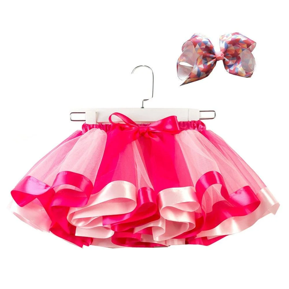 Free Bow+Tutu Skirt  Baby Girls 12M-8T Princess Pettiskirt Rainbow Kids Party Tutu For Girls Christmas Skirt Children Clothing