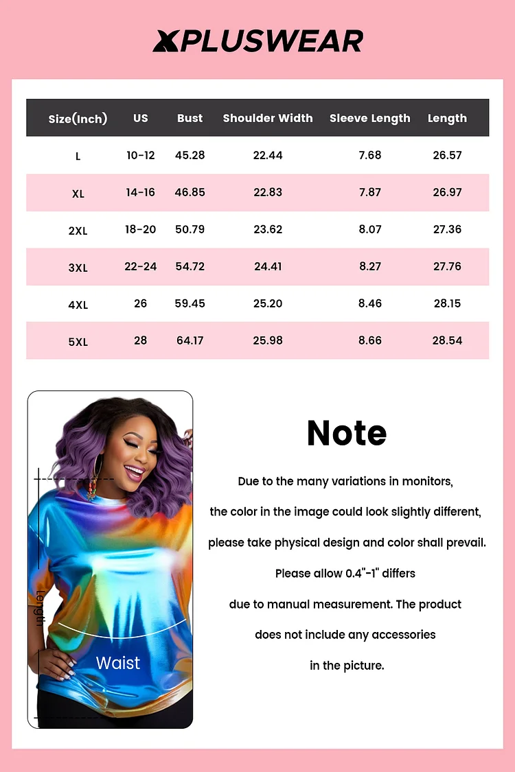 Xpluswear Design Plus Size Party Rainbow Casual All Over Print Round Neck Short Sleeve Metallic T-Shirts