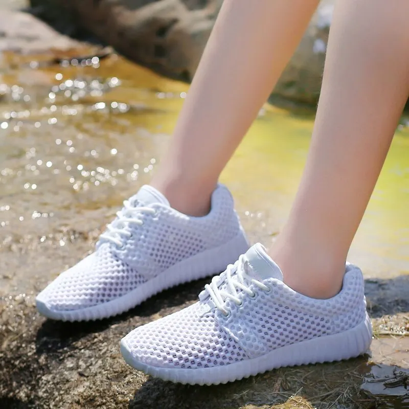 MWY White Sneakers Women Breathable Soft Mesh Casual Shoes Women Deportivas Mujer Walking Shoes Outdoor Trainers Plus Size