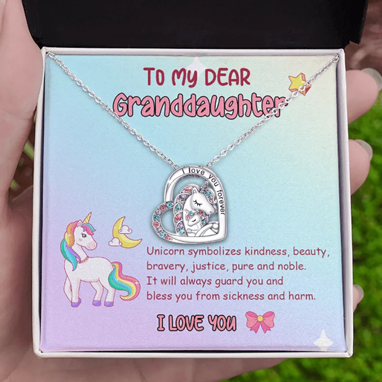 To My Dear Granddaughter Heart Unicorn Necklace