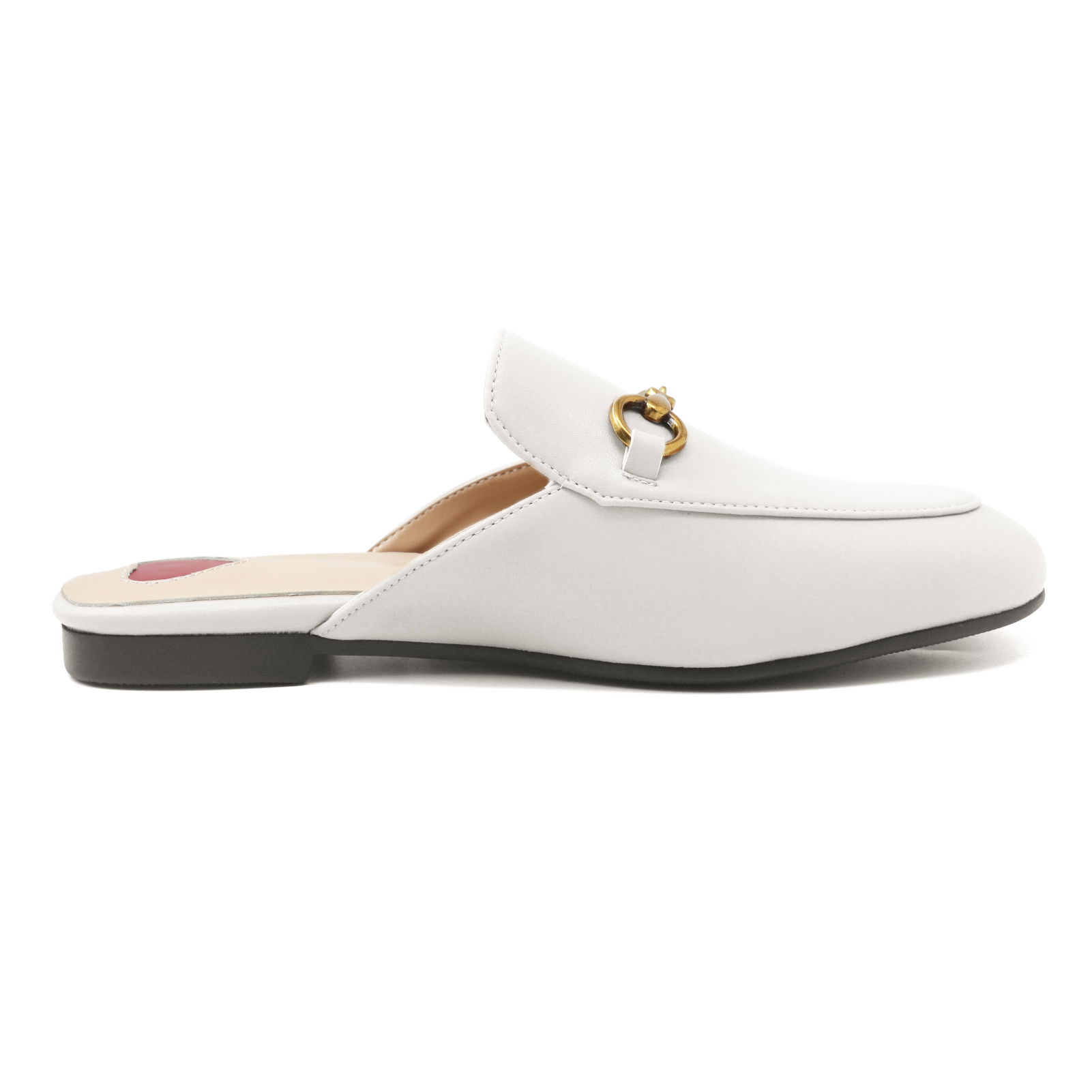 Red Heart Buckle White Mules Shoes-vocosishoes